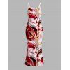 Vacation Couple Outfit Marble Fluid Swirl Tie Dye Print Bodycon Mermaid Maxi Dress and Shirt Set - Rouge Vineux S | US 4