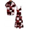 Vacation Couple Outfit Oil Painting Geometric Patchwork Print Pocket Spaghetti Strap Dress and Shirt Set - Rouge Vineux S | US 4