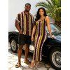 Hawaiian Vacation Couple Outfit Colorblock Zig Zag Print Bodycon Mermaid Maxi Dress and Shirt Set - Rouge Vineux S | US 4