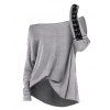 Haut décontracté texturé de couleur unie à manches longues et col incliné - Gris Clair XL | US 12