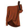 Haut décontracté texturé de couleur unie à manches longues et col incliné - Couleur Caramel M | US 6