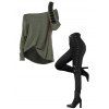 Women Outfit Skew Neck Textured Solid Color Top and Grommet Lace Up Leggings Set - Vert S | US 4