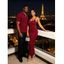 Casual Couple Outfit Solid Color Wavy Jacquard Embossed Texture Print Bodycon Maxi Dress and Shirt Set - Rouge Vineux S | US 4