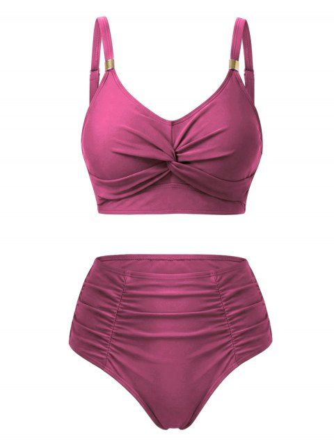 Maillot de bain tankini de plage uni, culotte froncée et torsadée, maillot de bain de vacances