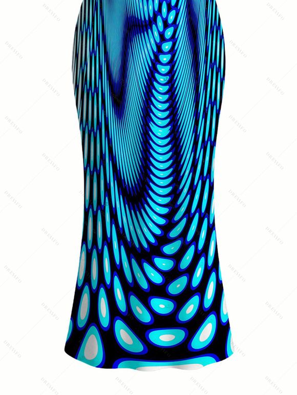 Vacation Dress Gradient Swirl Psychedelic Ripple Print Spaghetti Strap Maxi Bodycon Dress - Bleu XXL | US 14