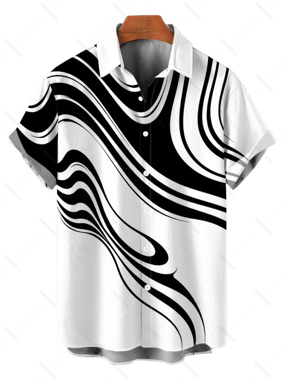 Casual Couple Outfit Contrast Color Abstract Fluid Swirl Print Spaghetti Strap Maxi Bodycon Dress and Shirt Set - Blanc S | US 4