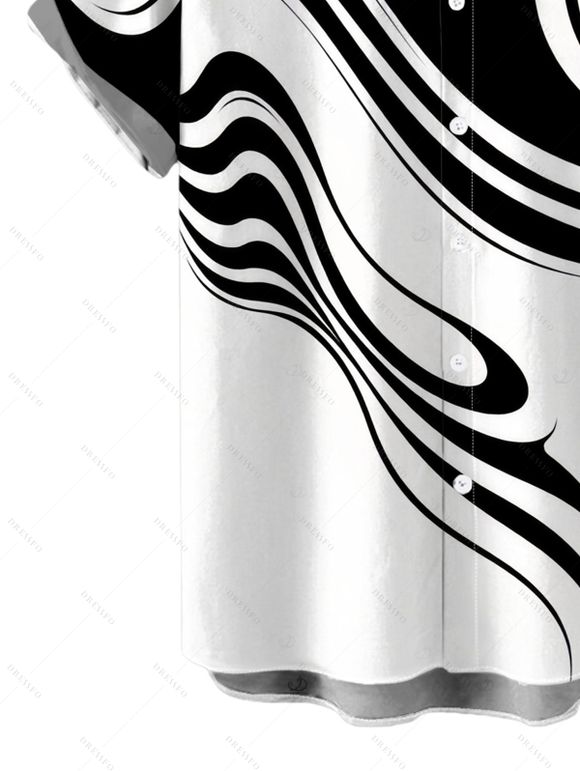 Casual Couple Outfit Contrast Color Abstract Fluid Swirl Print Spaghetti Strap Maxi Bodycon Dress and Shirt Set - Blanc S | US 4