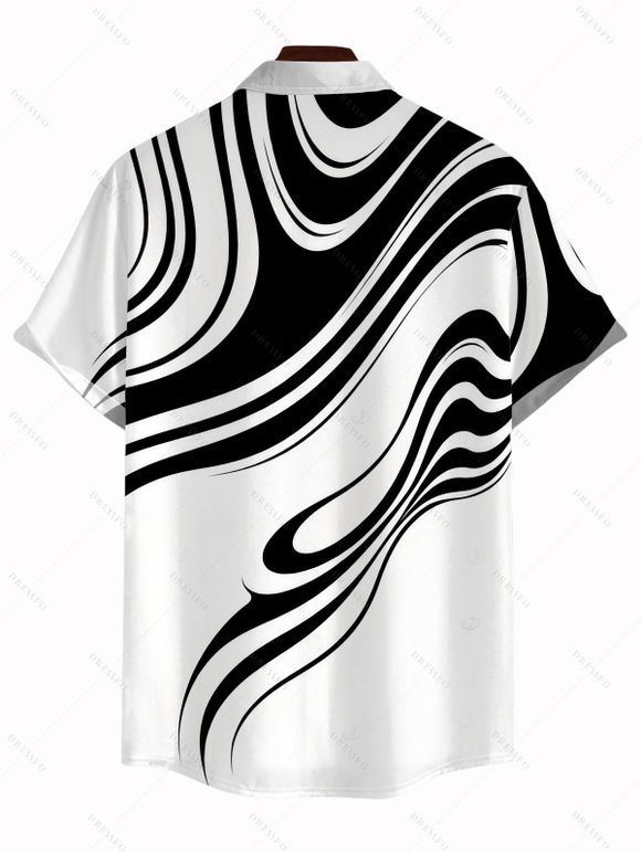 Men's Casual Shirt Contrast Color Abstract Fluid Swirl Print Button Up Shirt - Blanc 5XL