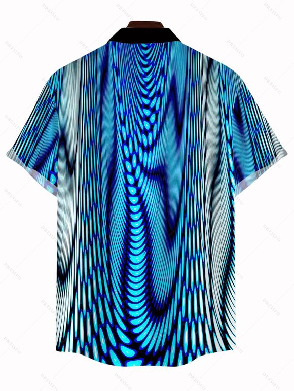 Vacation Couple Outfit Gradient Swirl Psychedelic Ripple Print Spaghetti Strap Maxi Bodycon Dress and Shirt Set - Bleu S | US 4