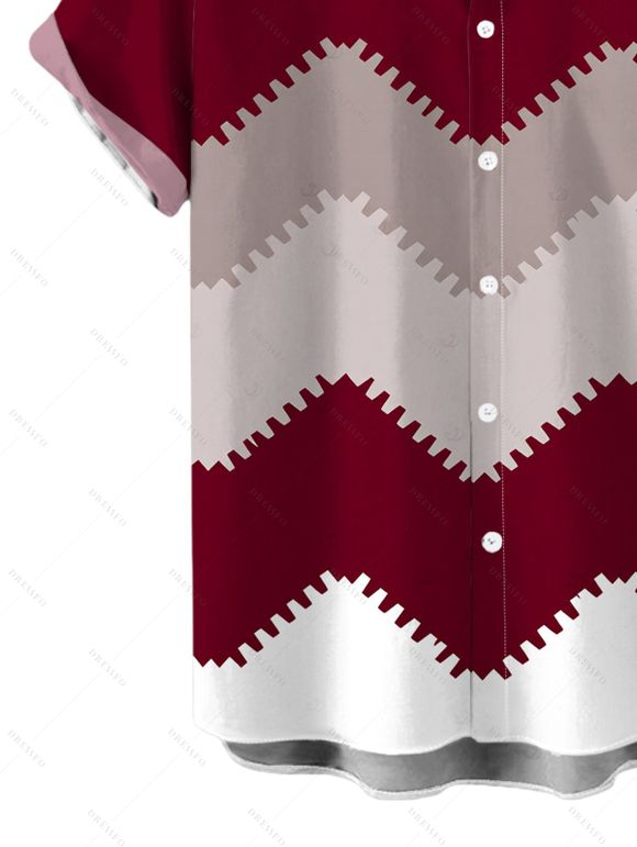 Vintage Couple Outfit Colorblock Jagged Zig Zag Print Spaghetti Strap Maxi Bodycon Dress and Shirt Set - Rouge Vineux S | US 4