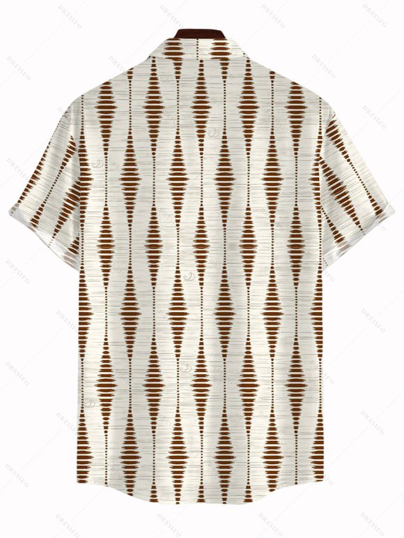 Men's Vacation Vintage Shirt Geometric Striped Print Button Up Shirt - Beige 5XL