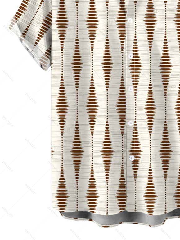Men's Vacation Vintage Shirt Geometric Striped Print Button Up Shirt - Beige 5XL