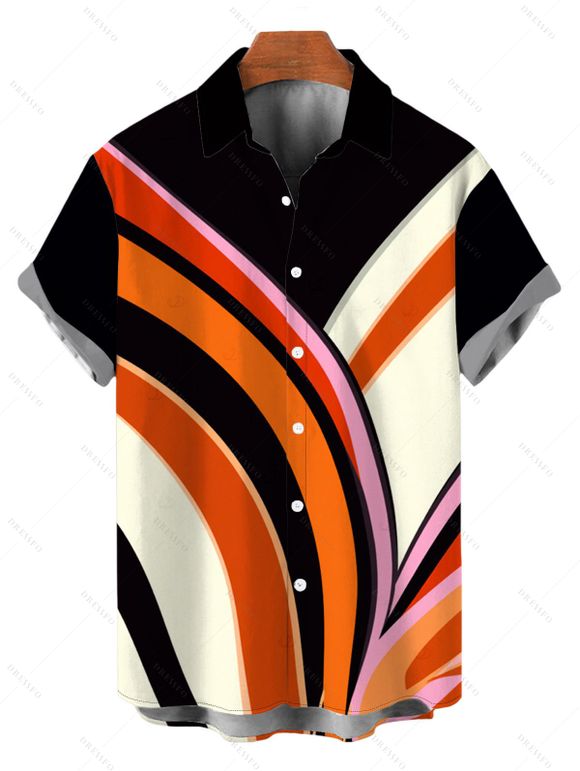 Vintage Couple Outfit Colorblock Abstract Fluid Swirl Print Spaghetti Strap Maxi Bodycon Dress and Shirt Set - Noir S | US 4