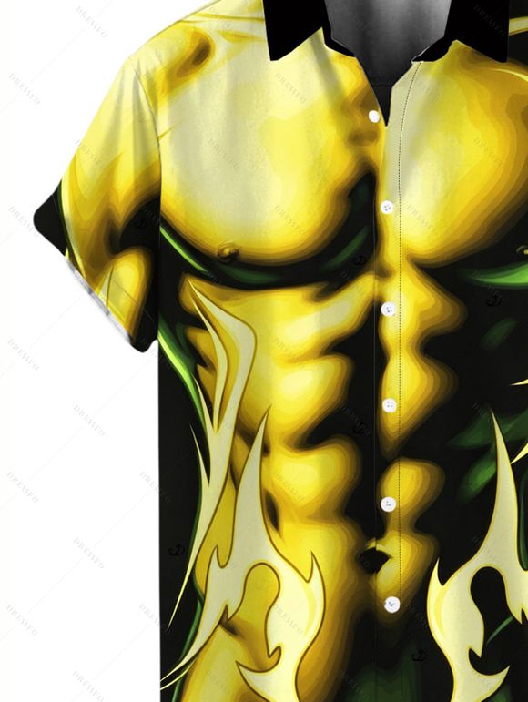 Men's Vacation Shirt Ombre Muscle Flame Print Button Up Shirt - Noir 5XL