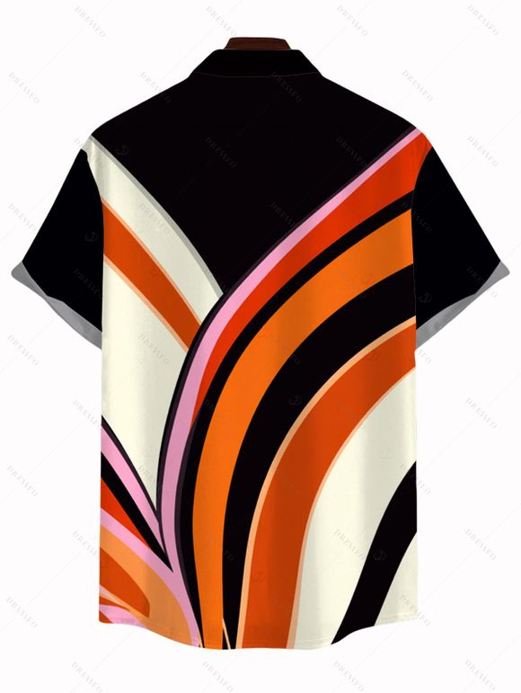 Men's Vintage Shirt Colorblock Abstract Fluid Swirl Print Button Up Shirt - Noir 5XL