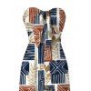 Vintage Ethnic Couple Outfit Colorblock Geometric Patchwork Leaf Print Bowknot Pocket Off the Shoulder Jumpsuit and Shirt Set - multicolor A S | US 4