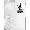 Gothic Long Sleeve Top Skeleton Hand Rose Floral Print Grommet V Neck Top - Blanc S | US 4