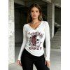 Gothic Top Skull Rose Letter Print Grommet Long Sleeve Top - Blanc S | US 4