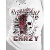 Gothic Top Skull Rose Letter Print Grommet Long Sleeve Top - Blanc L | US 8-10