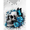 Gothic Top Skull Butterfly Floral Print Grommet Long Sleeve V Neck Top - Blanc XXL | US 14