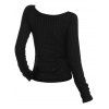 Gothic Top Skull Butterfly Fire Print Grommet V Neck Long Sleeve Vintage Top - Noir XXL | US 14