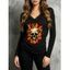 Gothic Top Skull Butterfly Fire Print Grommet V Neck Long Sleeve Vintage Top - Noir XL | US 12