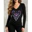 Gothic Top Heart Printed Grommet V Neck Long Sleeve Top - Noir XXL | US 14