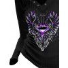 Gothic Top Heart Printed Grommet V Neck Long Sleeve Top - Noir XL | US 12