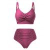 Maillot de bain tankini de plage uni, culotte froncée et torsadée, maillot de bain de vacances - Rouge Vineux L | US 8
