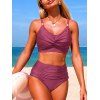 Maillot de bain tankini de plage uni, culotte froncée et torsadée, maillot de bain de vacances - Rouge Vineux XXL | US 12