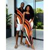Vintage Couple Outfit Colorblock Abstract Fluid Swirl Print Spaghetti Strap Maxi Bodycon Dress and Shirt Set - Noir S | US 4