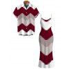Vintage Couple Outfit Colorblock Jagged Zig Zag Print Spaghetti Strap Maxi Bodycon Dress and Shirt Set - Rouge Vineux S | US 4