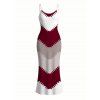 Vintage Couple Outfit Colorblock Jagged Zig Zag Print Spaghetti Strap Maxi Bodycon Dress and Shirt Set - Rouge Vineux S | US 4