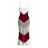Vintage Couple Outfit Colorblock Jagged Zig Zag Print Spaghetti Strap Maxi Bodycon Dress and Shirt Set - Rouge Vineux S | US 4