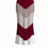 Vintage Couple Outfit Colorblock Jagged Zig Zag Print Spaghetti Strap Maxi Bodycon Dress and Shirt Set - Rouge Vineux S | US 4