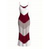 Vintage Dress Colorblock Jagged Zig Zag Print Spaghetti Strap Maxi Bodycon Dress - Rouge Vineux XXL | US 14