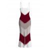 Vintage Dress Colorblock Jagged Zig Zag Print Spaghetti Strap Maxi Bodycon Dress - Rouge Vineux XXL | US 14