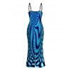 Vacation Dress Gradient Swirl Psychedelic Ripple Print Spaghetti Strap Maxi Bodycon Dress - Bleu XXL | US 14