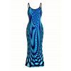 Vacation Dress Gradient Swirl Psychedelic Ripple Print Spaghetti Strap Maxi Bodycon Dress - Bleu XXL | US 14