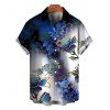 Men's Vacation Shirt Ink Wash Ombre Butterfly Floral Print Button Up Shirt - Bleu profond 5XL