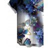 Men's Vacation Shirt Ink Wash Ombre Butterfly Floral Print Button Up Shirt - Bleu profond 5XL