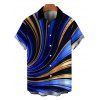 Men's Vacation Shirt Metallic Gold Fluid Swirl Print Button Up Shirt - Bleu profond 5XL
