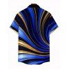 Men's Vacation Shirt Metallic Gold Fluid Swirl Print Button Up Shirt - Bleu profond 5XL