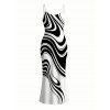 Casual Dress Contrast Color Abstract Fluid Swirl Print Spaghetti Strap Maxi Bodycon Dress - Blanc XXL | US 14