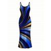 Vacation Dress Metallic Gold Fluid Swirl Print Spaghetti Strap Maxi Bodycon Dress - Bleu profond XXL | US 14