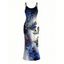 Vacation Dress Ink Wash Ombre Butterfly Floral Print Spaghetti Strap Maxi Bodycon Dress - Bleu XXL | US 14