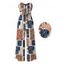Vintage Ethnic Jumpsuit Colorblock Geometric Patchwork Leaf Print Bowknot Pocket Off the Shoulder Jumpsuit - multicolor A S | US 4