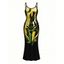 Vacation Dress Ombre Muscle Flame Print Spaghetti Strap Maxi Bodycon Dress - Noir XXL | US 14