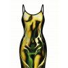Vacation Dress Ombre Muscle Flame Print Spaghetti Strap Maxi Bodycon Dress - Noir XXL | US 14