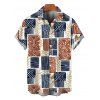 Men's Vintage Ethnic Shirt Colorblock Geometric Patchwork Leaf Print Button Up Shirt - multicolor A 5XL